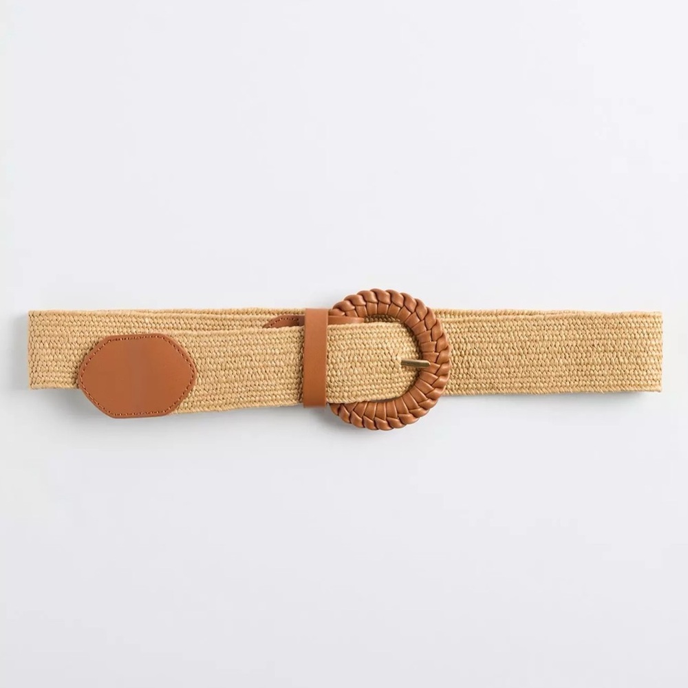 Torrid NEW Raffia Woven Whipstitch Faux Leather Adjustable Belt Neutral Tan 2X